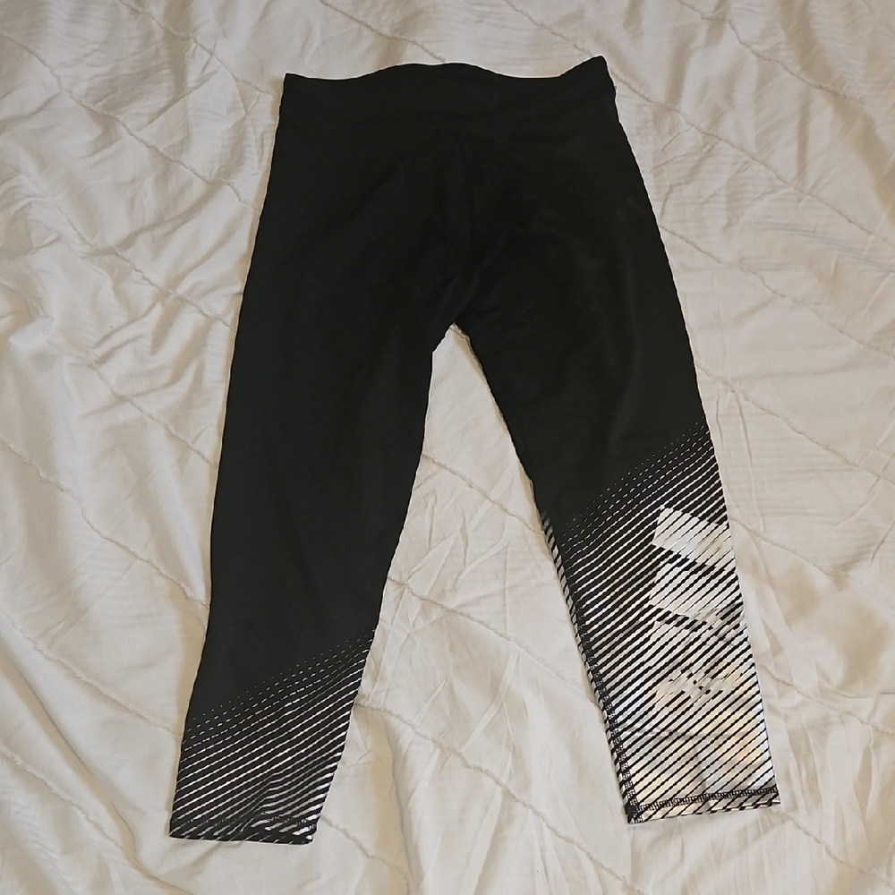 adidas Black Leggings with White Gradient Logo Detail